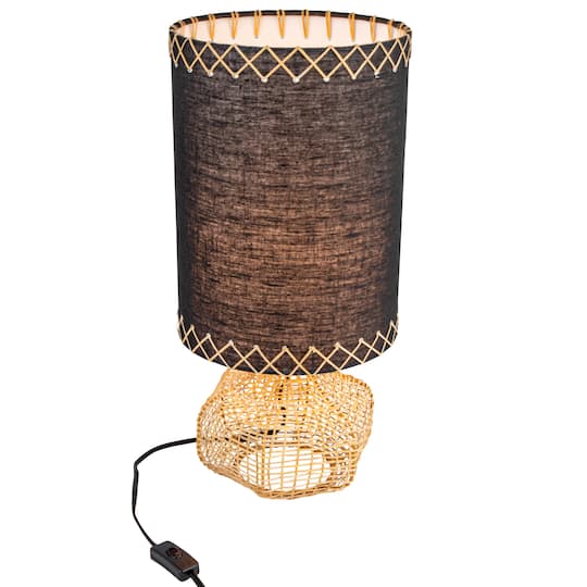 Hello Honey® 21.5" Natural and Black Boho Woven Cane Table Lamp with Linen Shade